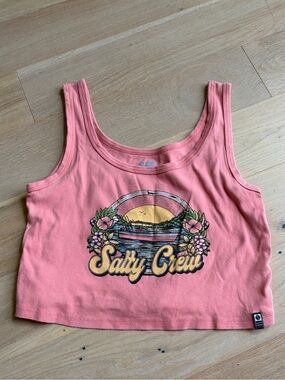 Salty Crew Coral Pink Graphic Crop Tank Top M - XL